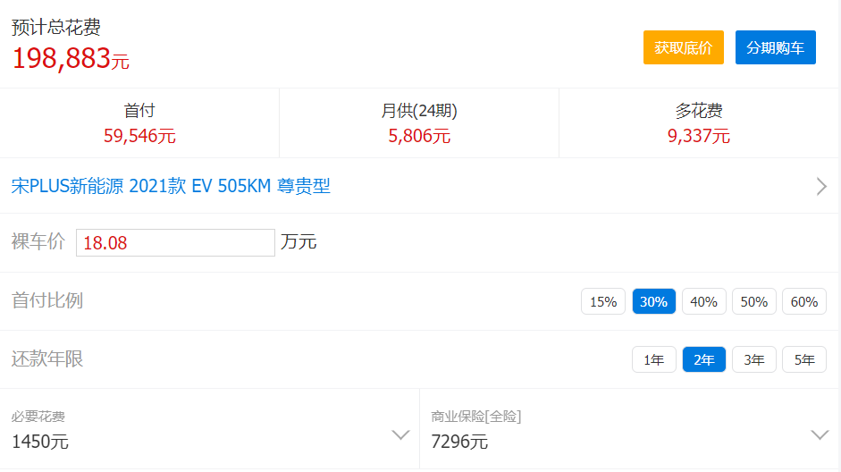 新款比亚迪宋纯电新能源汽车贷款价格计算