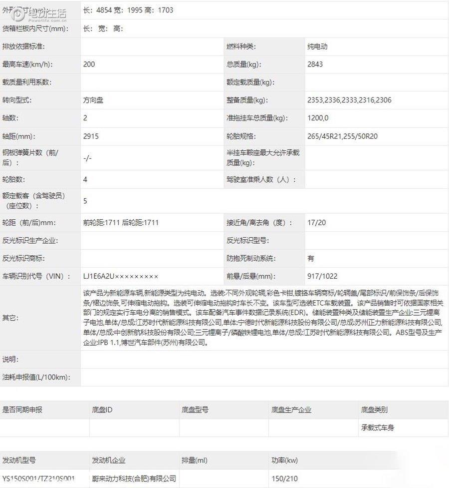 全新蔚来ES6申报图曝光 搭激光雷达/年内推出