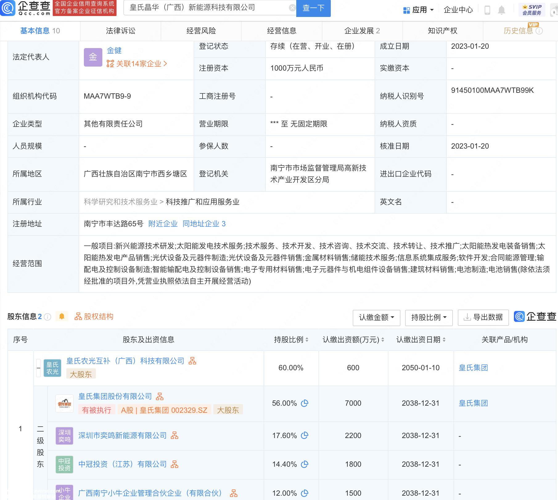 黄晶华成立新能源科技有限公司
