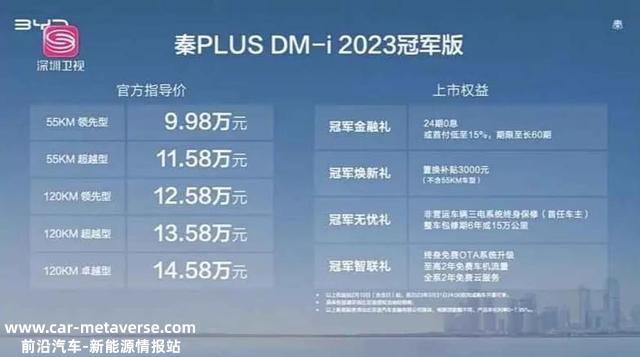 比亚迪秦PLUS DM-i 2023冠军版正式上市