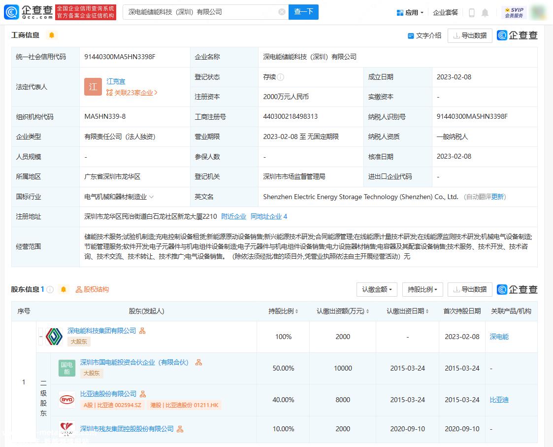 深电储能技术(深圳)有限公司成立