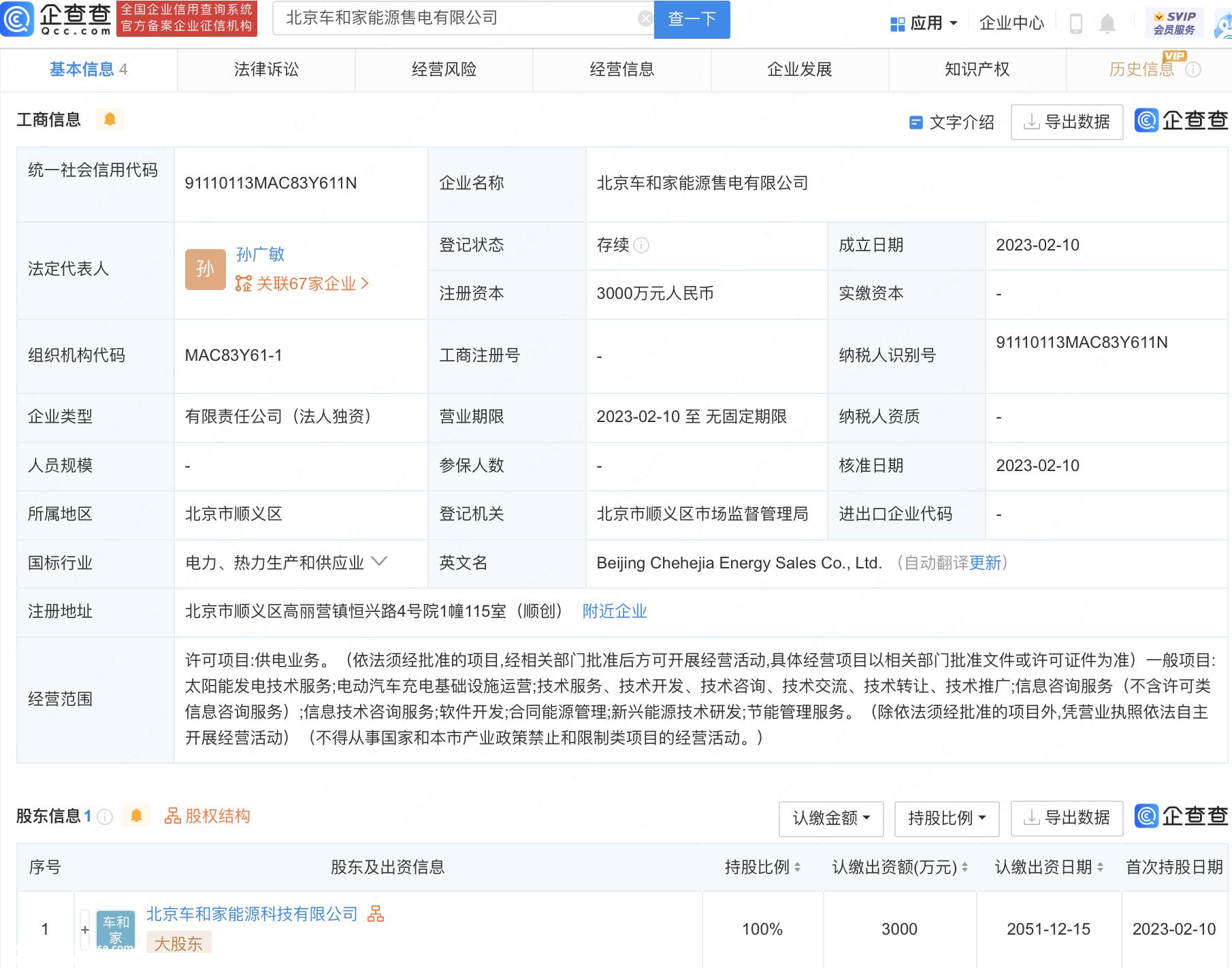 北京汽车和家庭能源销售有限公司成立