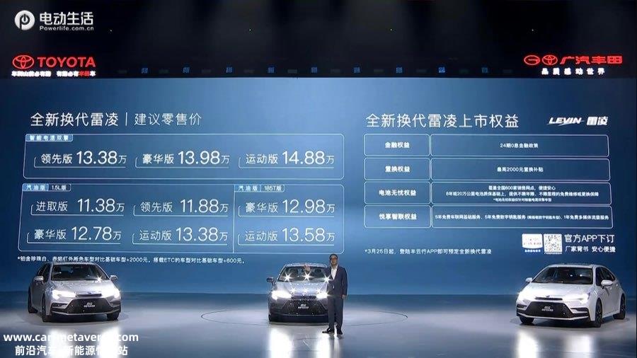 智能电混双擎13.38万元起 全新换代雷凌正式上市