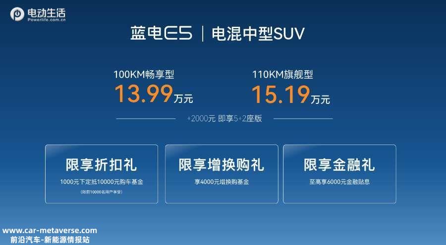 蓝电首款车型E5正式上市 售价13.99万起/交1千抵1万