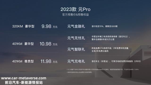 2023款比亚迪元Pro将上市，续航320/401千米，预售9.98万元起