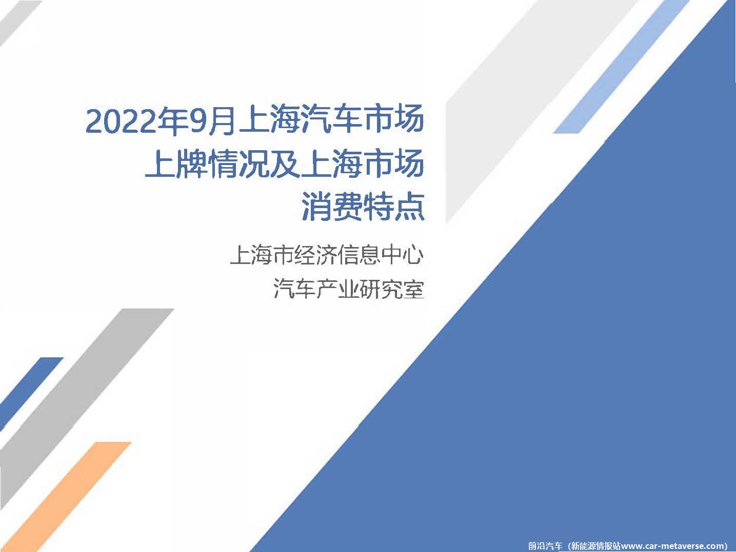 【地方市场】2022年9月份上海汽车市场分析