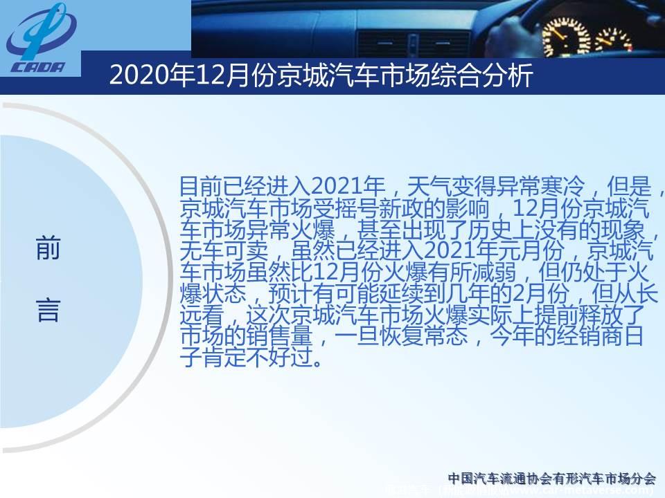 【地方市场】2020年12月份京城汽车市场综合分析