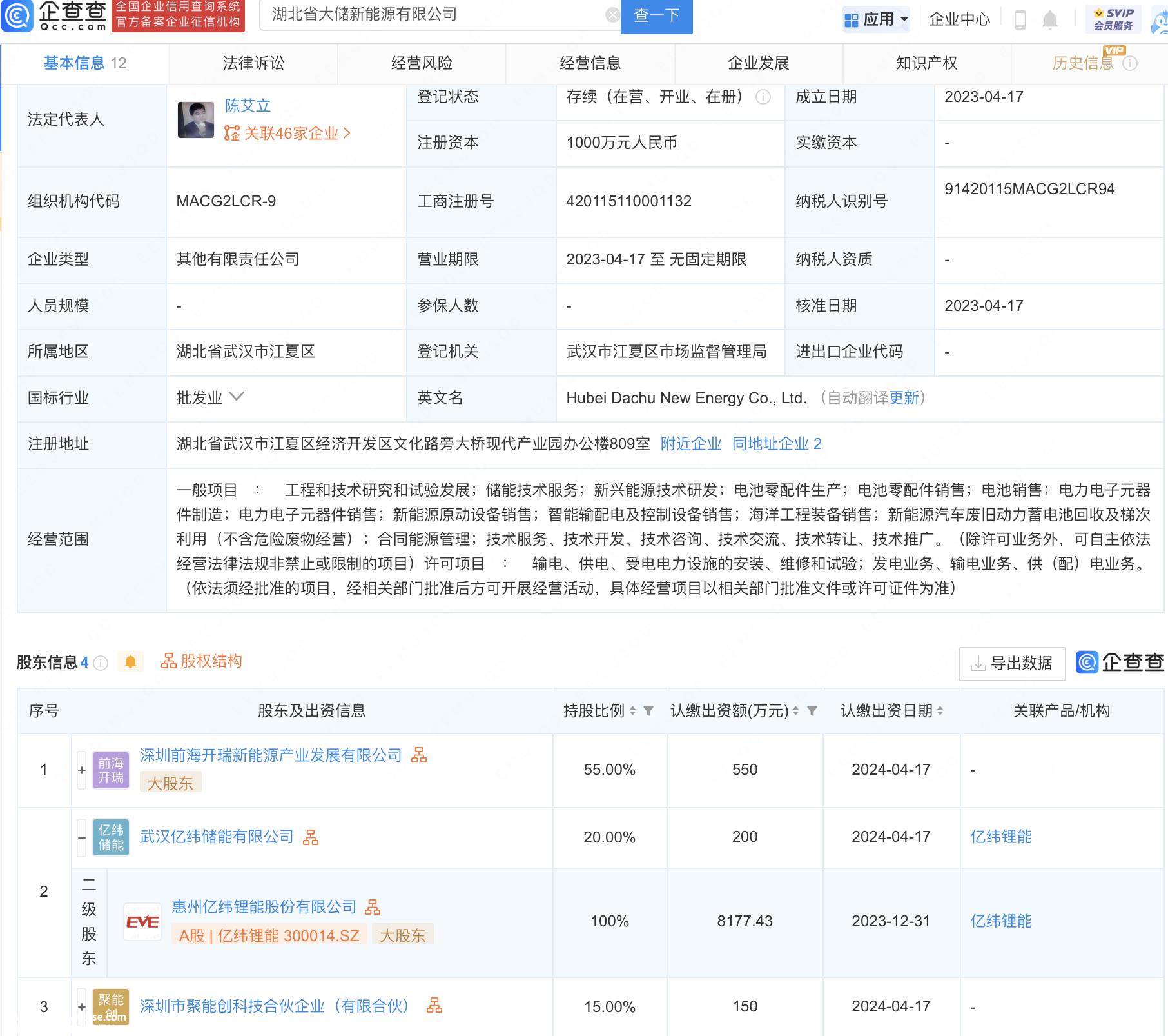 湖北大型储存新能源有限公司成立