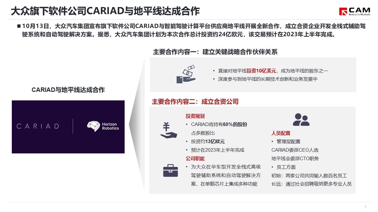 【热点评述】简析大众CARIAD与地平线建立合资企业