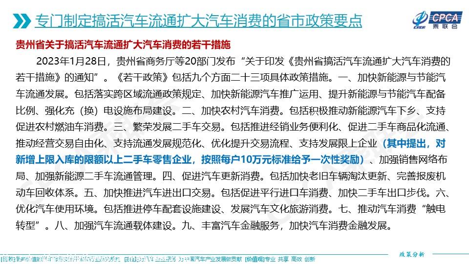 【政策综述】关于2023年一季度重点省市搞活汽车流通推动汽车产业高质量发展若干政策的综合分析
