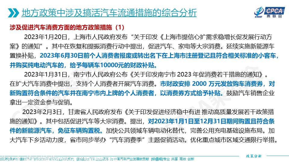【政策综述】关于2023年一季度重点省市搞活汽车流通推动汽车产业高质量发展若干政策的综合分析