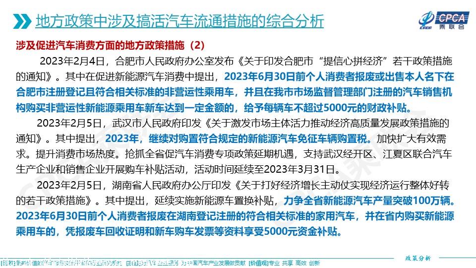 【政策综述】关于2023年一季度重点省市搞活汽车流通推动汽车产业高质量发展若干政策的综合分析