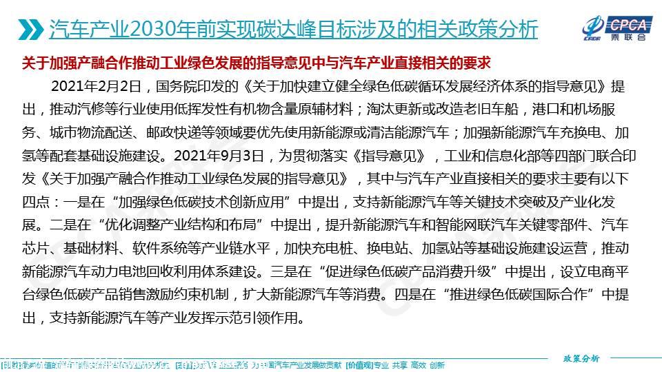 【政策综述】关于汽车产业2030年前实现碳达峰目标涉及的相关政策分析及建议