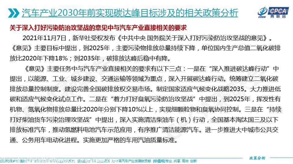 【政策综述】关于汽车产业2030年前实现碳达峰目标涉及的相关政策分析及建议