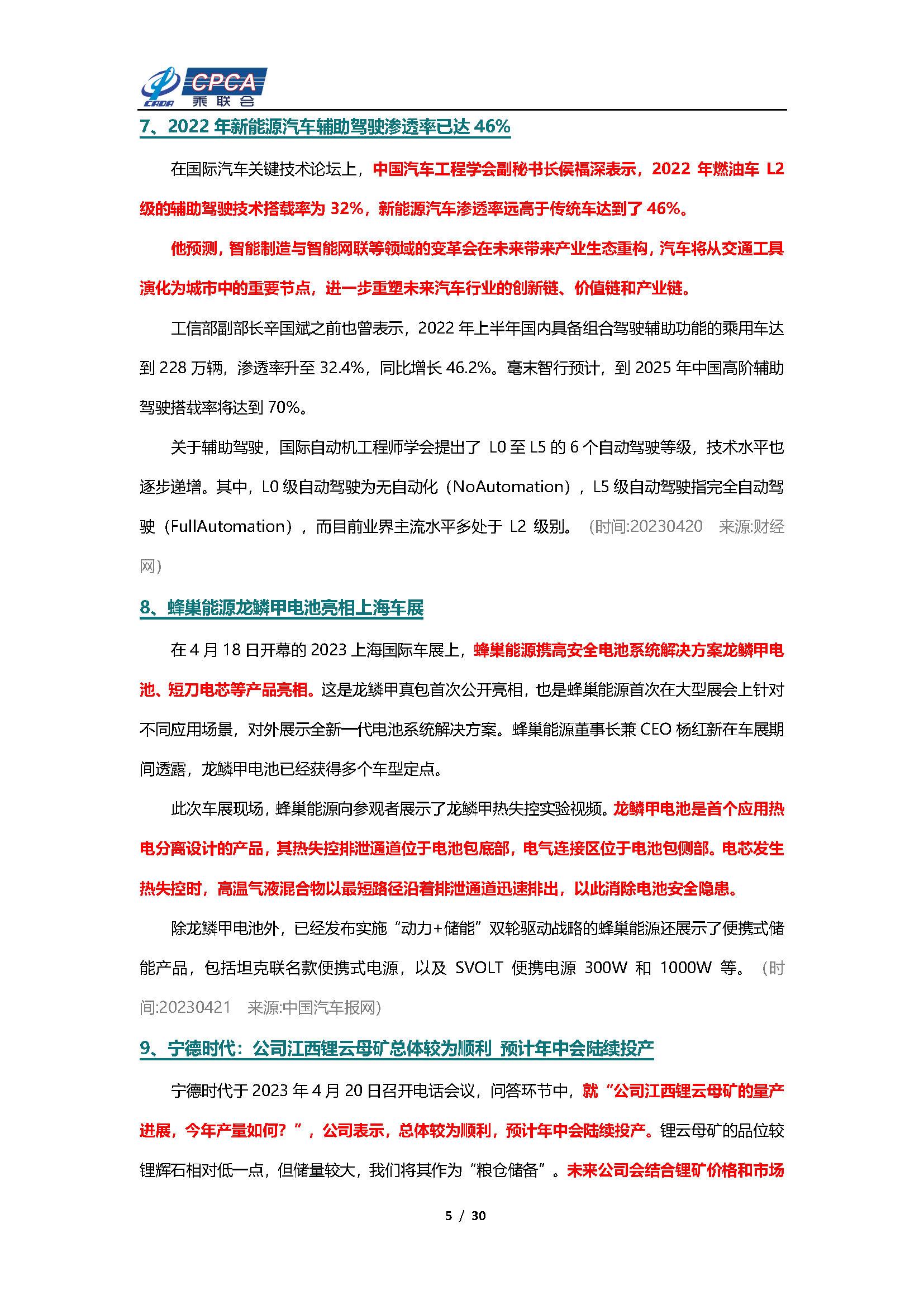 【新能源周报】乘联会新能源汽车行业信息周报(2023年4月17日-4月23日)
