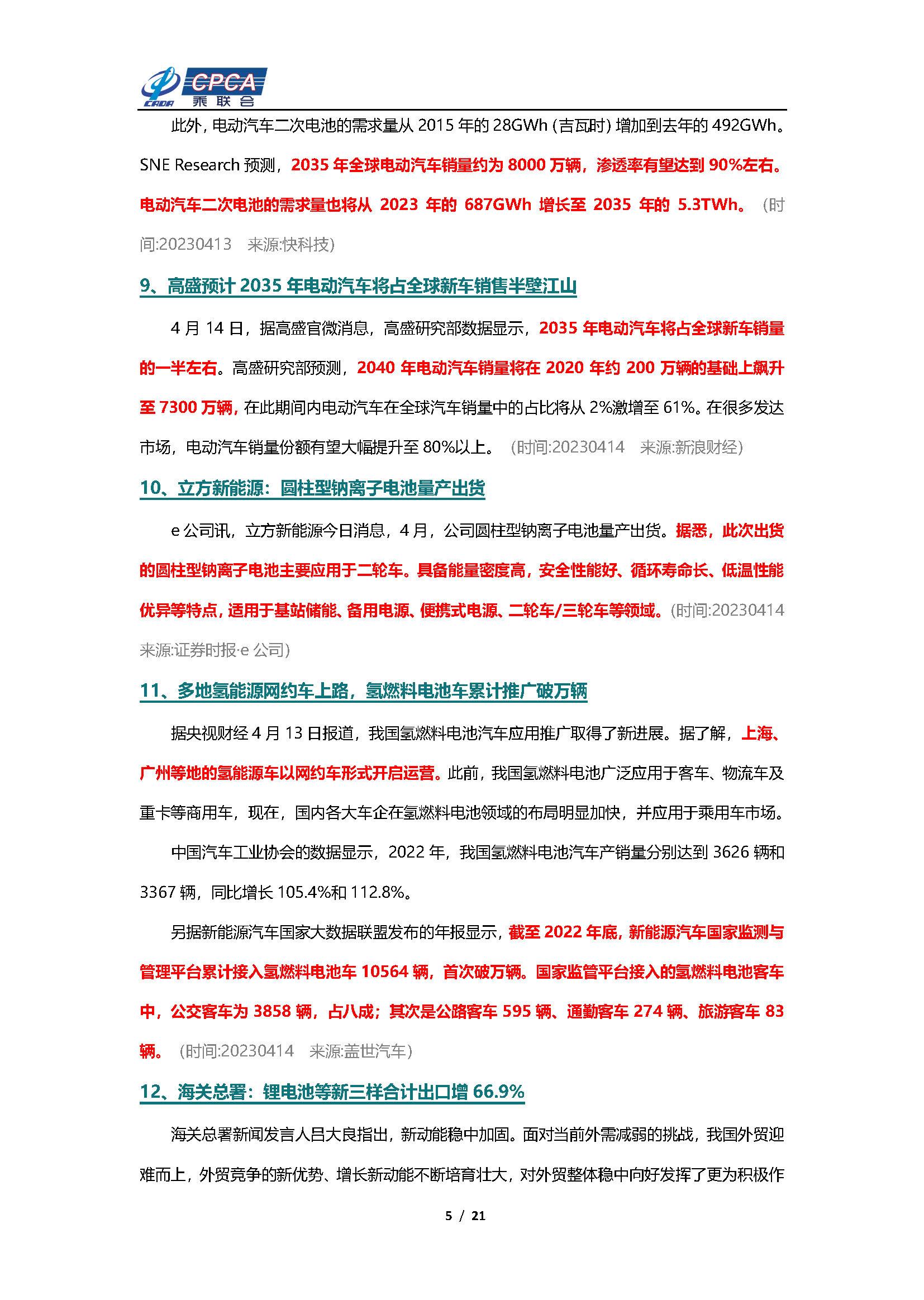 【新能源周报】乘联会新能源汽车行业信息周报(2023年4月10日-4月16日)