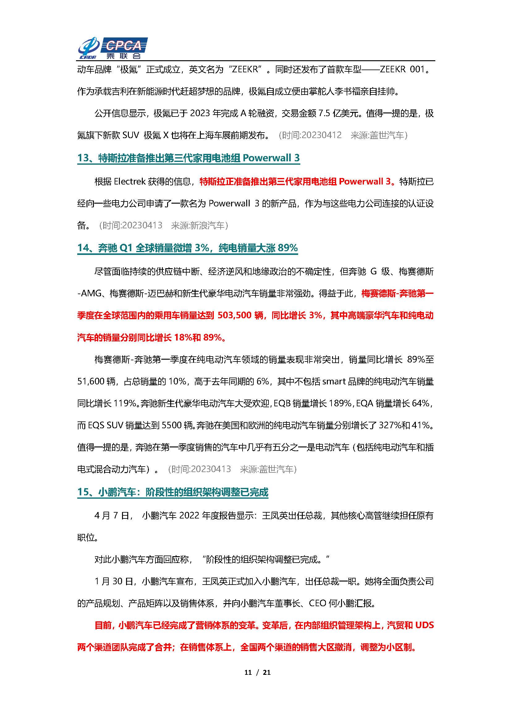 【新能源周报】乘联会新能源汽车行业信息周报(2023年4月10日-4月16日)