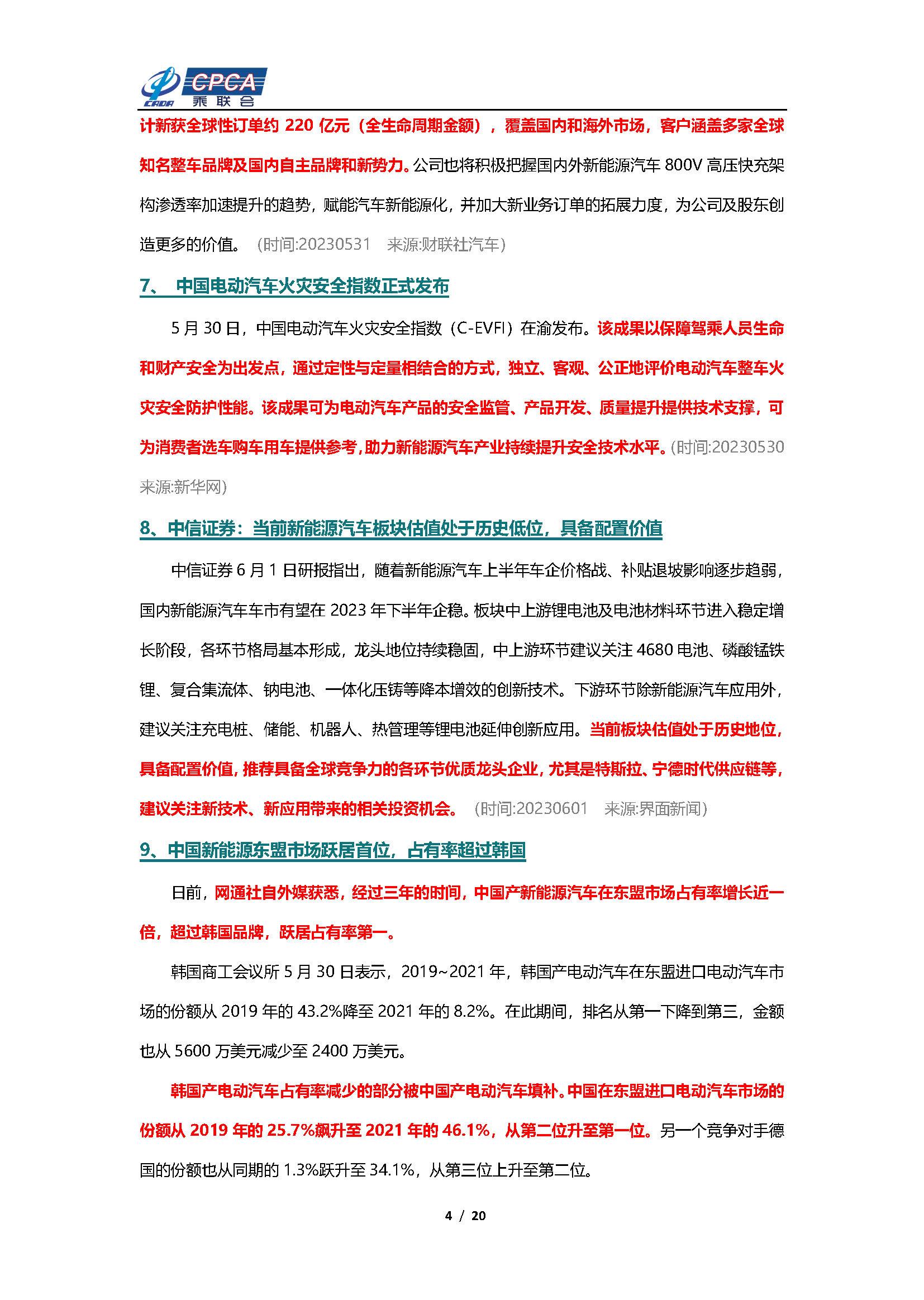 【新能源周报】乘联会新能源汽车行业信息周报(2023年5月29日-6月4日)