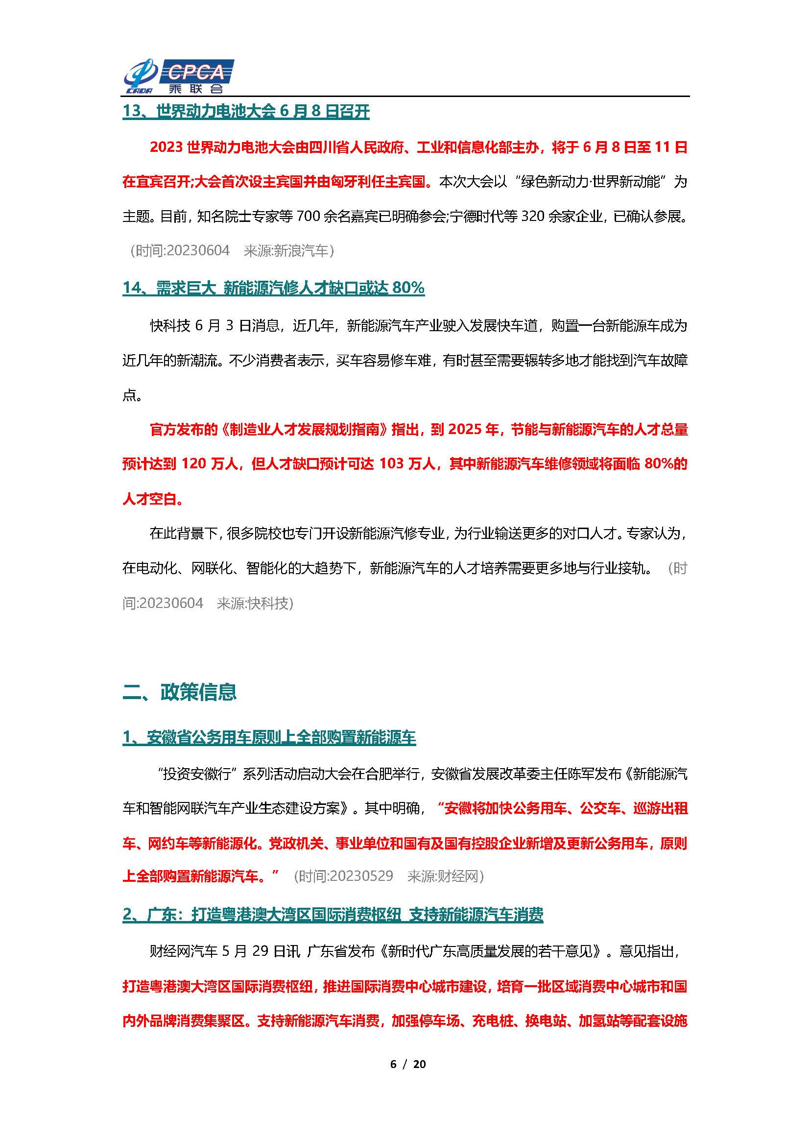 【新能源周报】乘联会新能源汽车行业信息周报(2023年5月29日-6月4日)