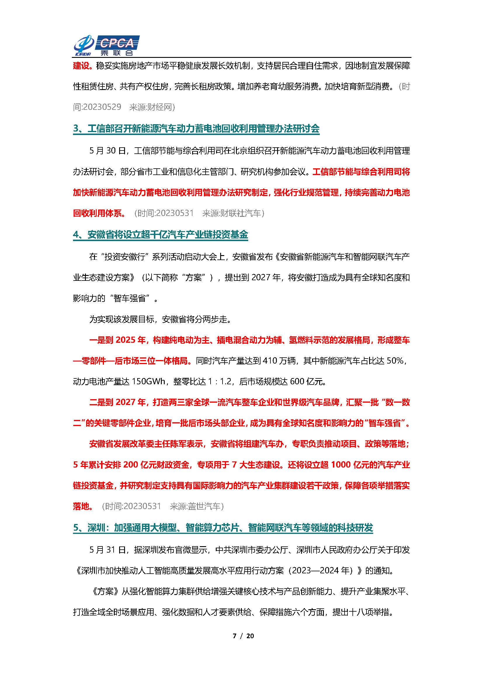 【新能源周报】乘联会新能源汽车行业信息周报(2023年5月29日-6月4日)