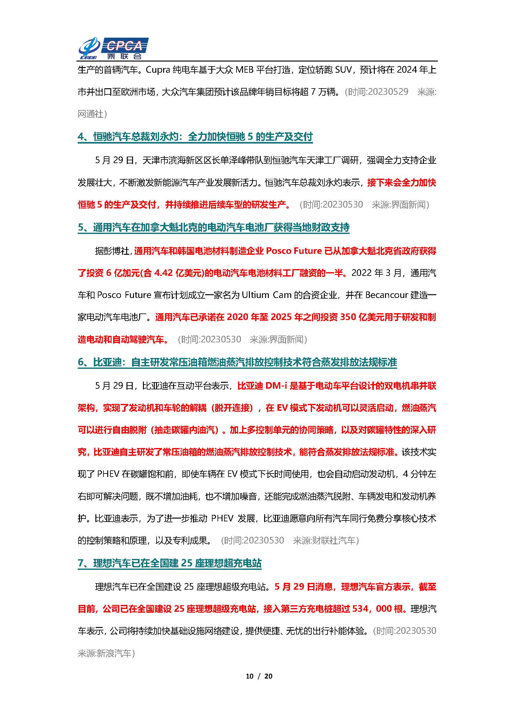 【新能源周报】乘联会新能源汽车行业信息周报(2023年5月29日-6月4日)