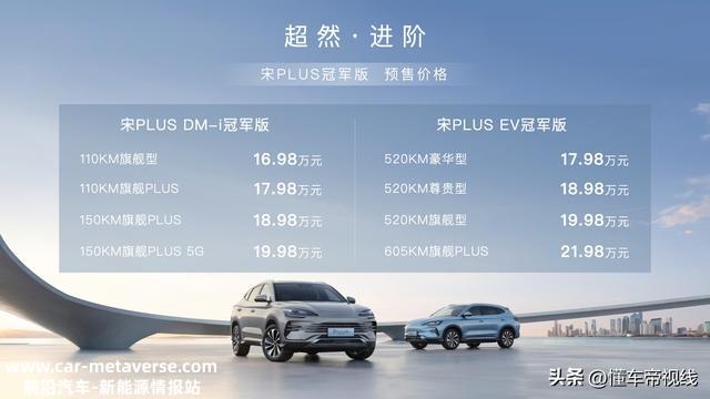新车 | 16.98万元起，DM-i/EV双动力，比亚迪宋PLUS冠军版开启预售