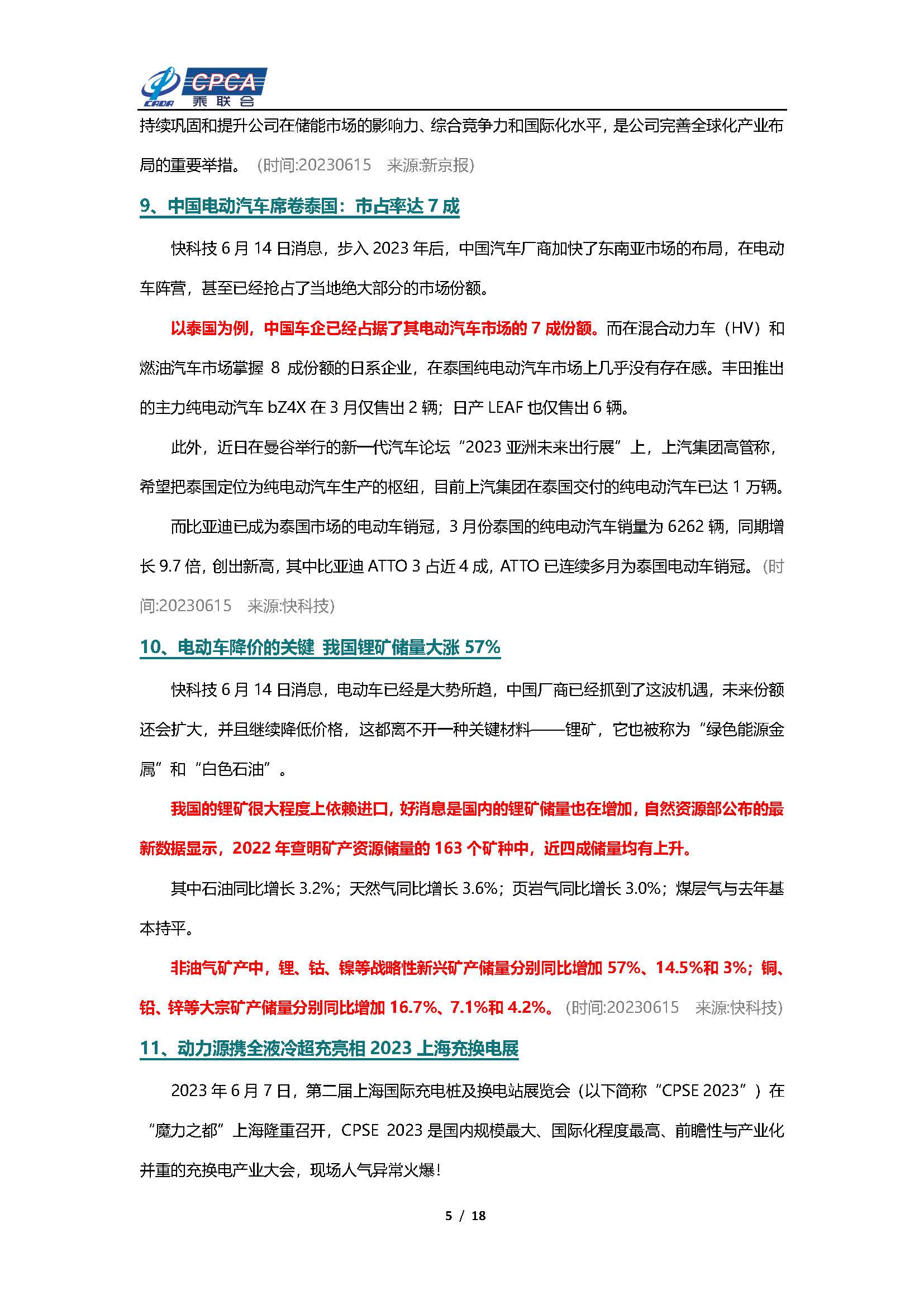【新能源周报】乘联会新能源汽车行业信息周报(2023年6月12日-6月18日)