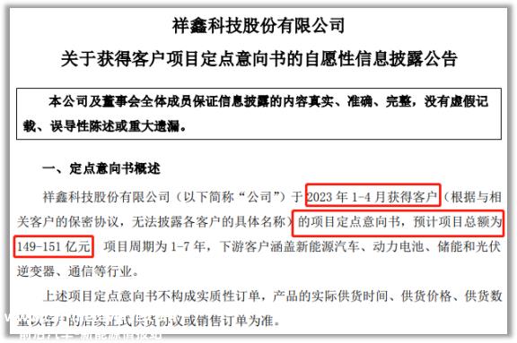 祥鑫科技5月获得客户项目指定意向书