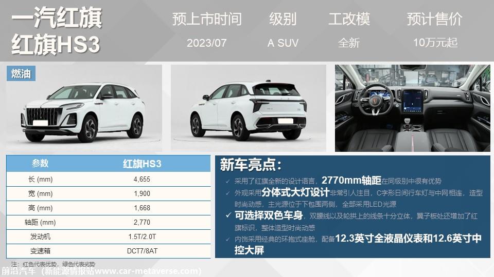【联合发布】重点新车上市预告(2023年7月）