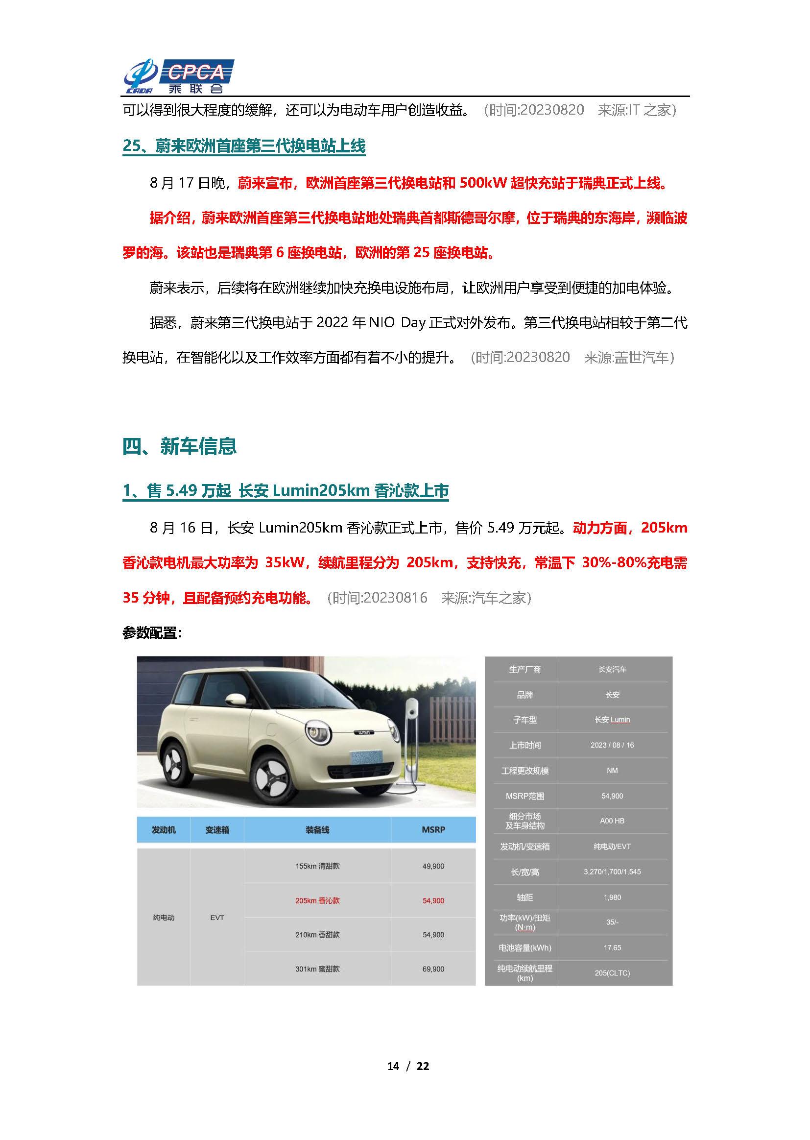 【新能源周报】乘联会新能源汽车行业信息周报(2023年8月14日-8月20日)