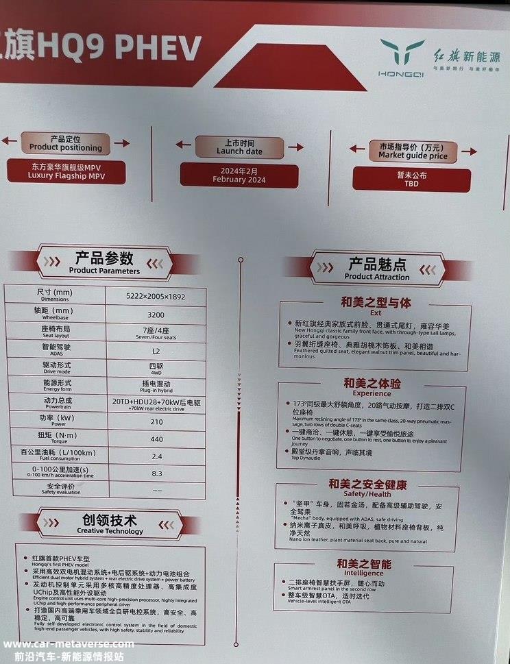 预计明年2月上市 红旗HQ9 PHEV实车曝光