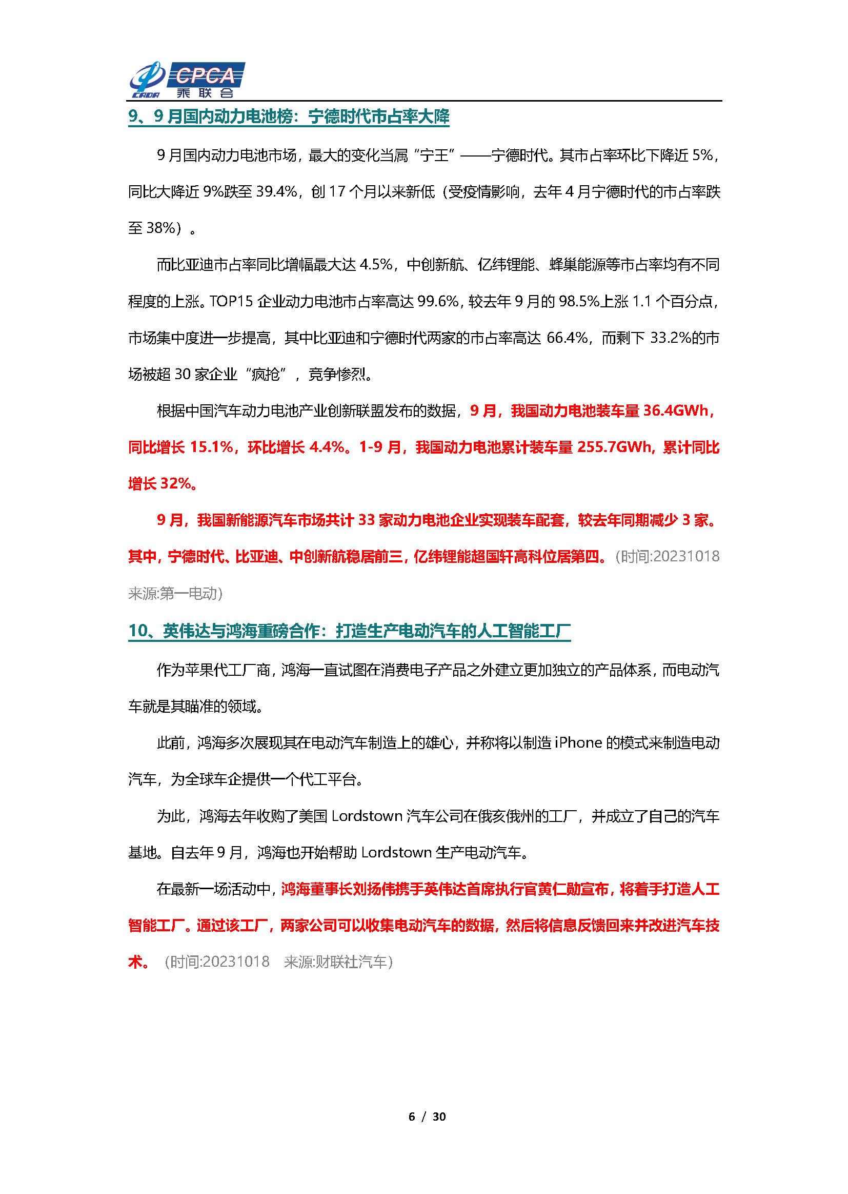 【新能源周报】乘联会新能源汽车行业信息周报(2023年10月16日-10月22日)