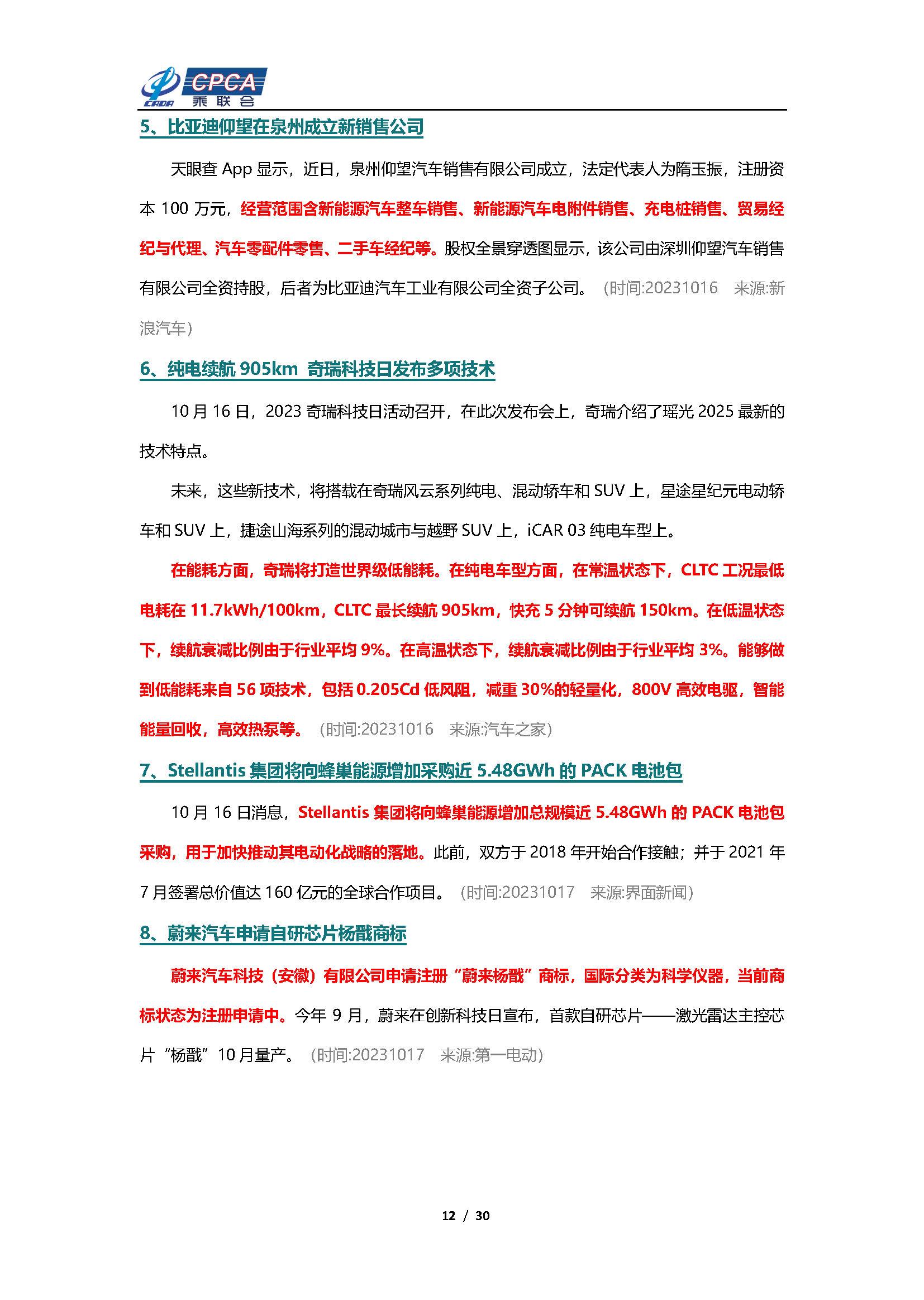 【新能源周报】乘联会新能源汽车行业信息周报(2023年10月16日-10月22日)