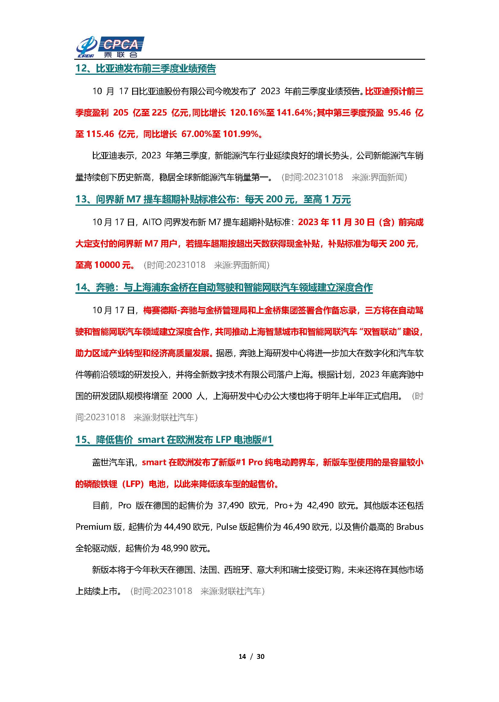 【新能源周报】乘联会新能源汽车行业信息周报(2023年10月16日-10月22日)