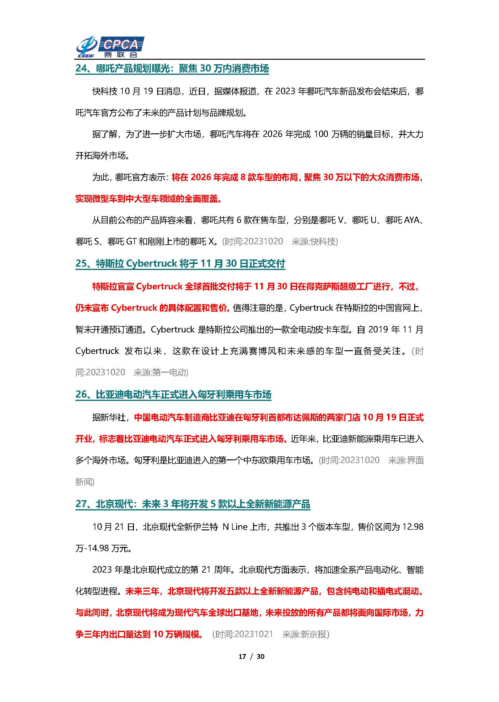 【新能源周报】乘联会新能源汽车行业信息周报(2023年10月16日-10月22日)