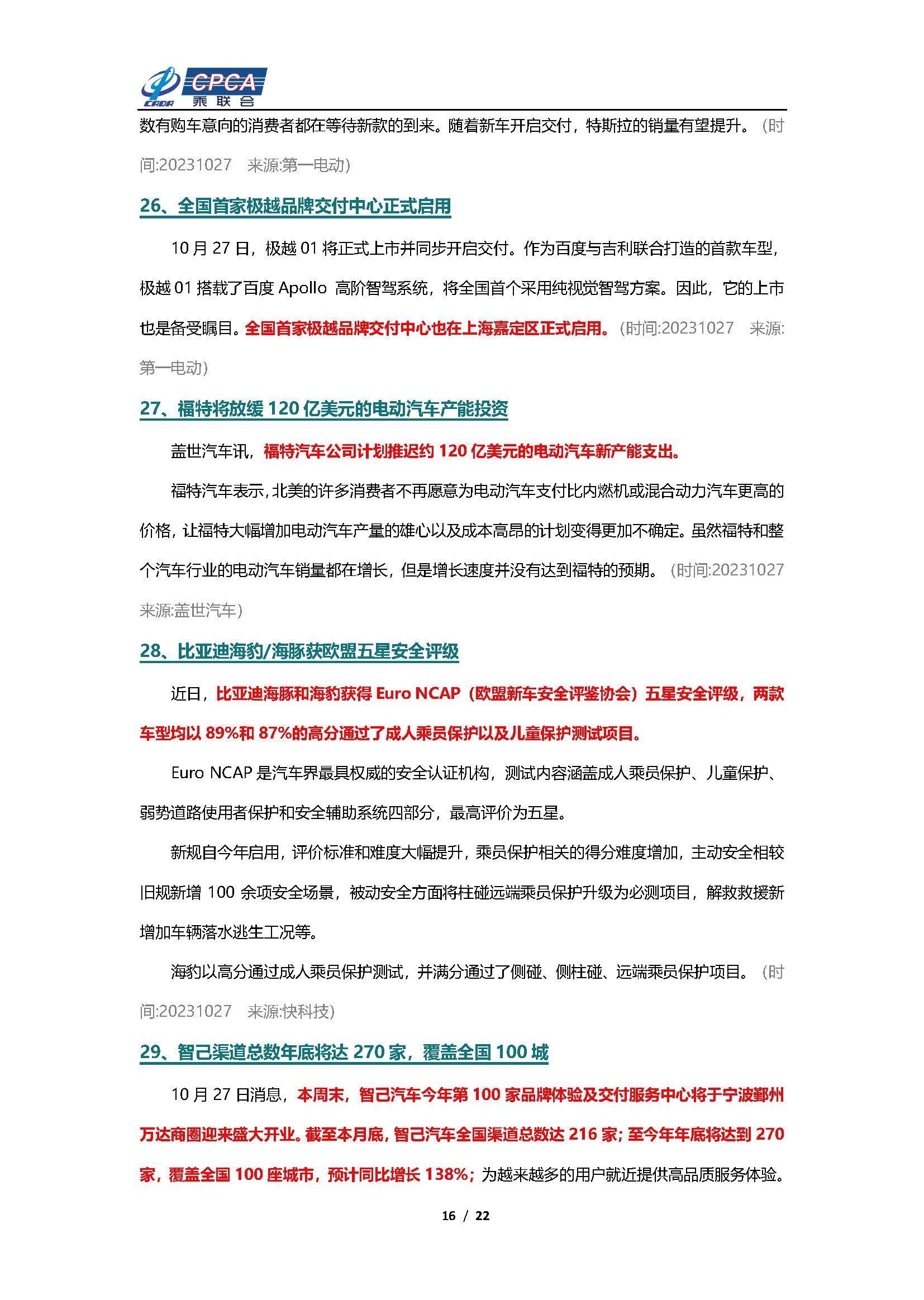 【新能源周报】乘联会新能源汽车行业信息周报(2023年10月23日-10月29日)