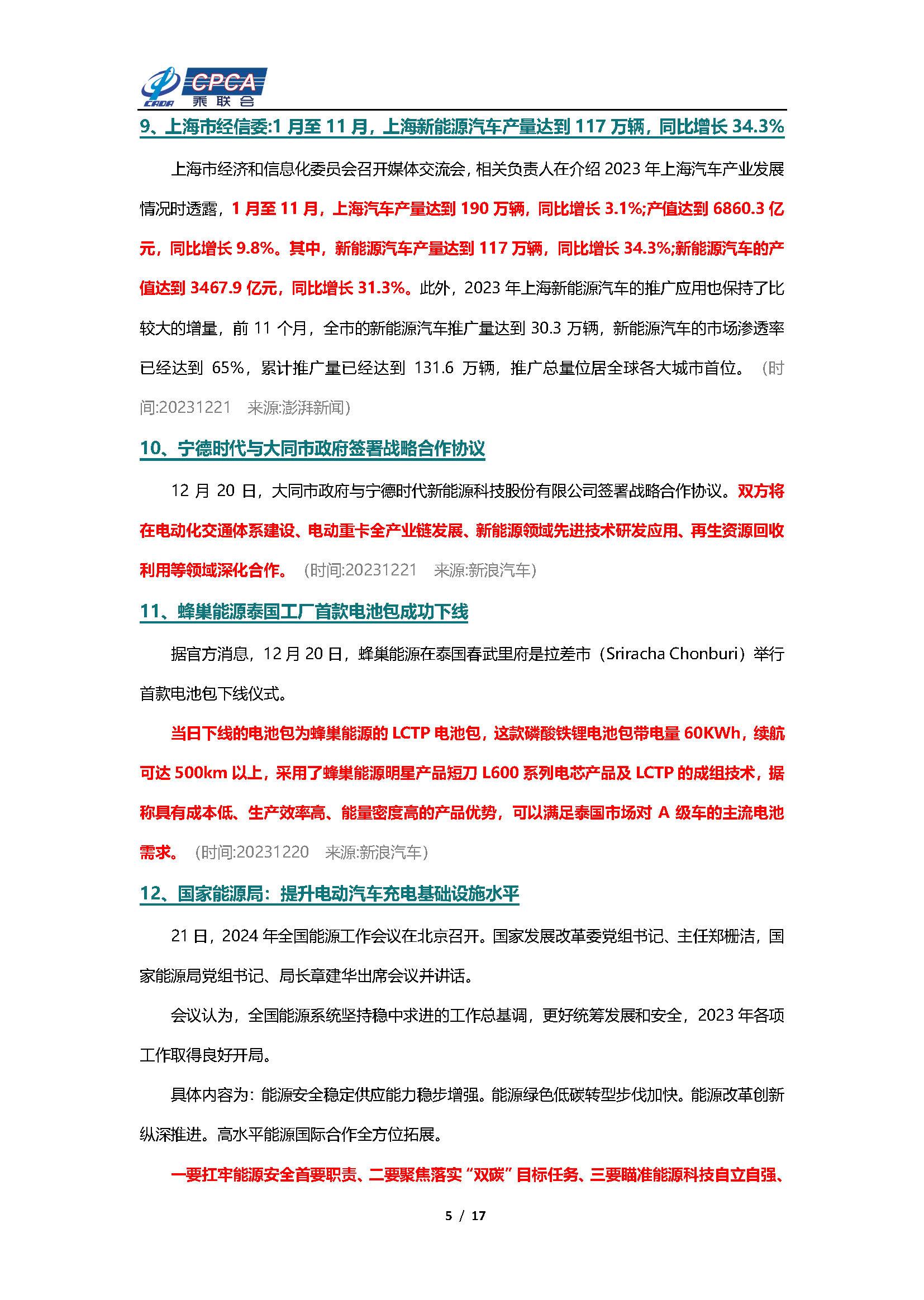 【新能源周报】乘联会新能源汽车行业信息周报(2023年12月18日-12月24日)