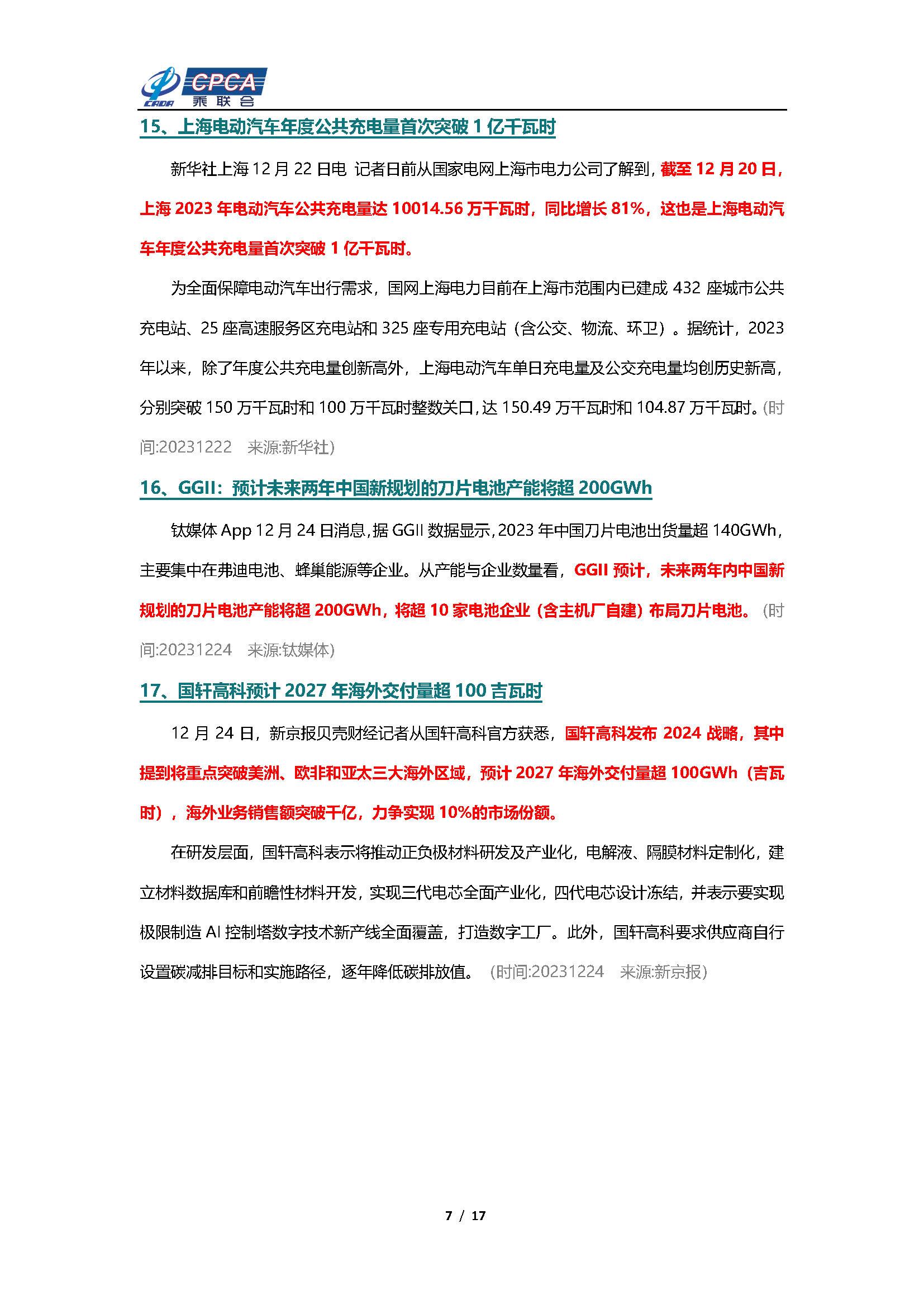 【新能源周报】乘联会新能源汽车行业信息周报(2023年12月18日-12月24日)