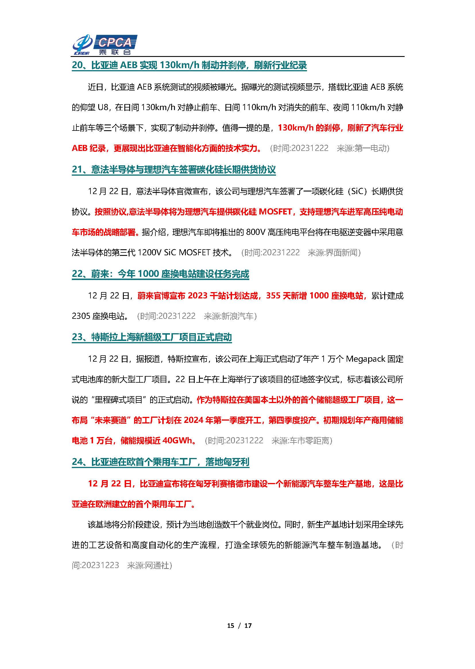 【新能源周报】乘联会新能源汽车行业信息周报(2023年12月18日-12月24日)