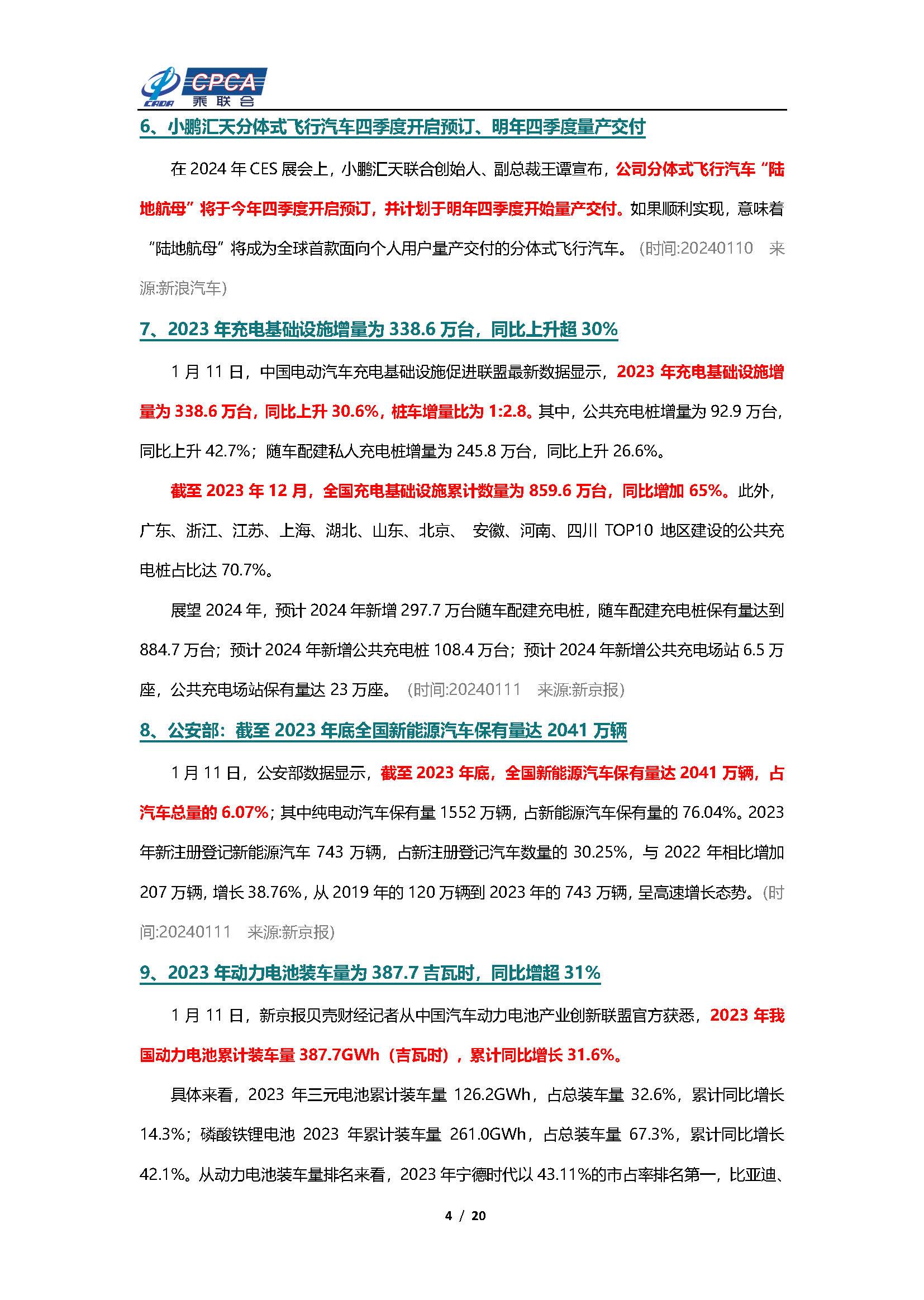 【新能源周报】乘联会新能源汽车行业信息周报(2024年1月8日-1月14日)