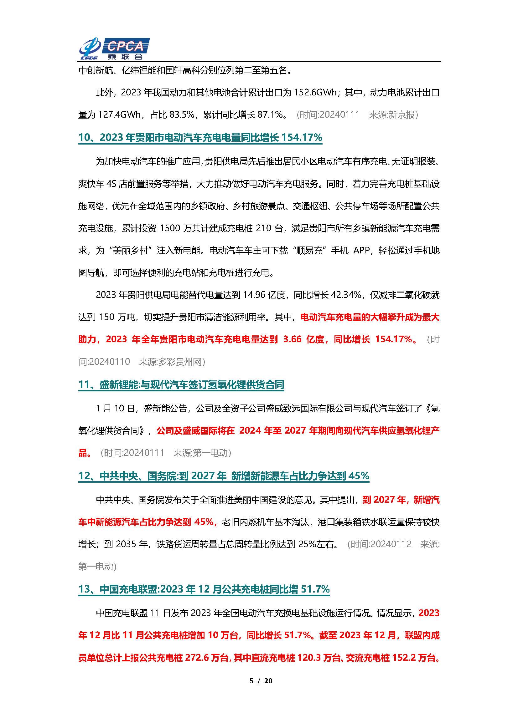 【新能源周报】乘联会新能源汽车行业信息周报(2024年1月8日-1月14日)