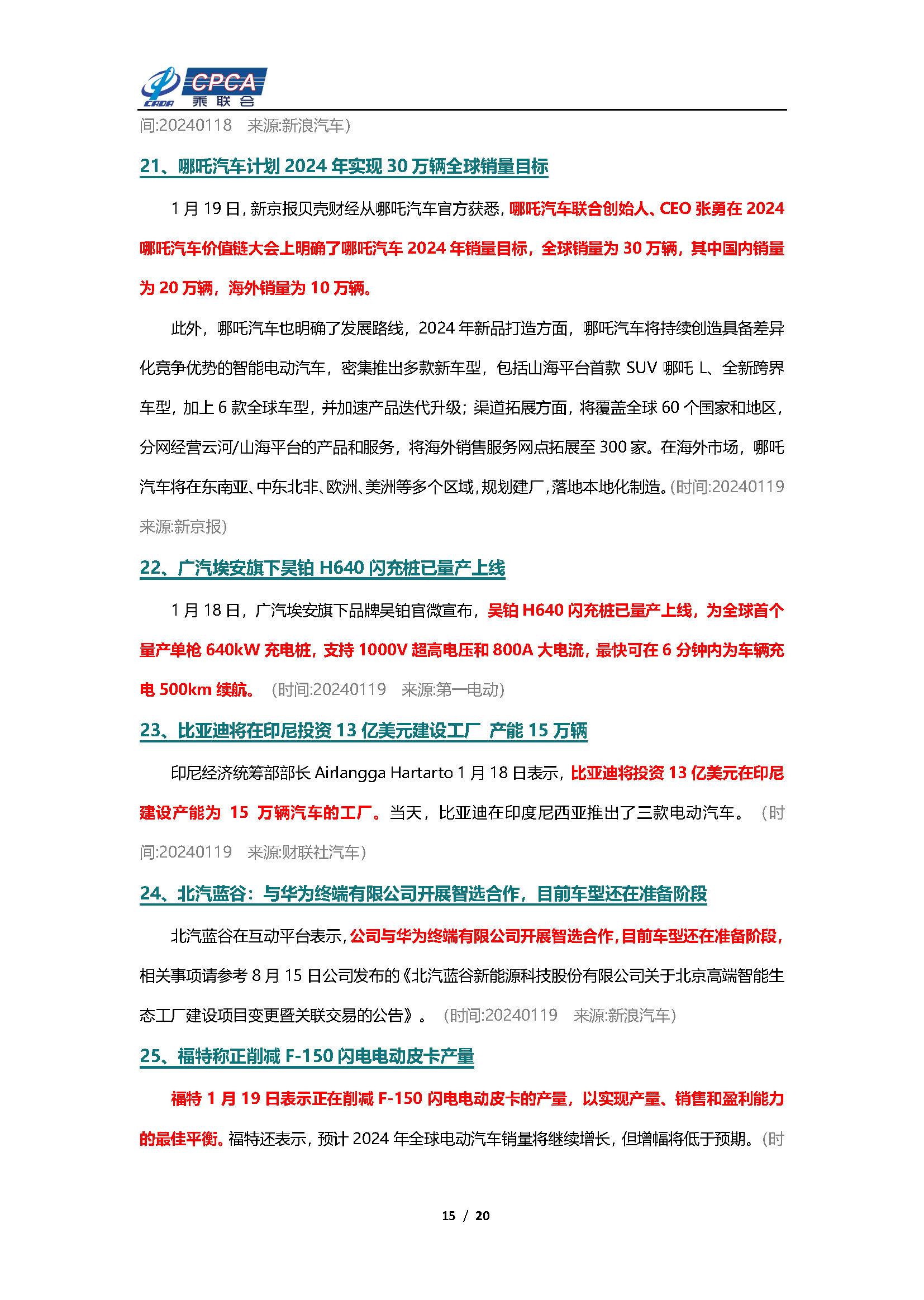 【新能源周报】乘联会新能源汽车行业信息周报(2024年1月15日-1月21日)