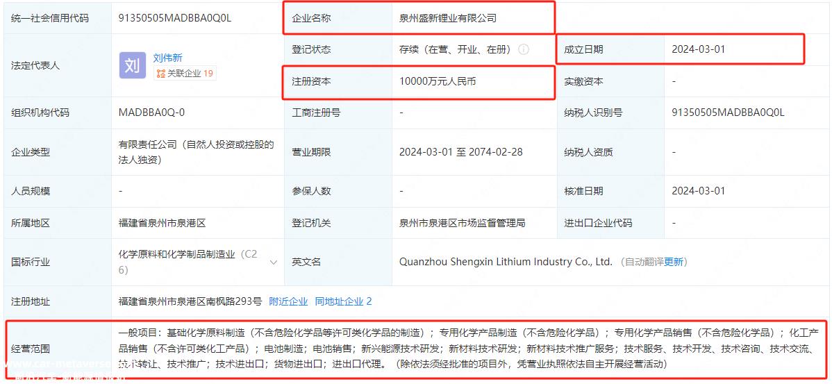 泉州盛信锂业有限公司成立
