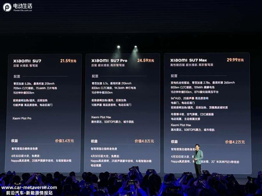 小米SU7售价21.59万起 碾压Model 3/对标保时捷Taycan Turbo